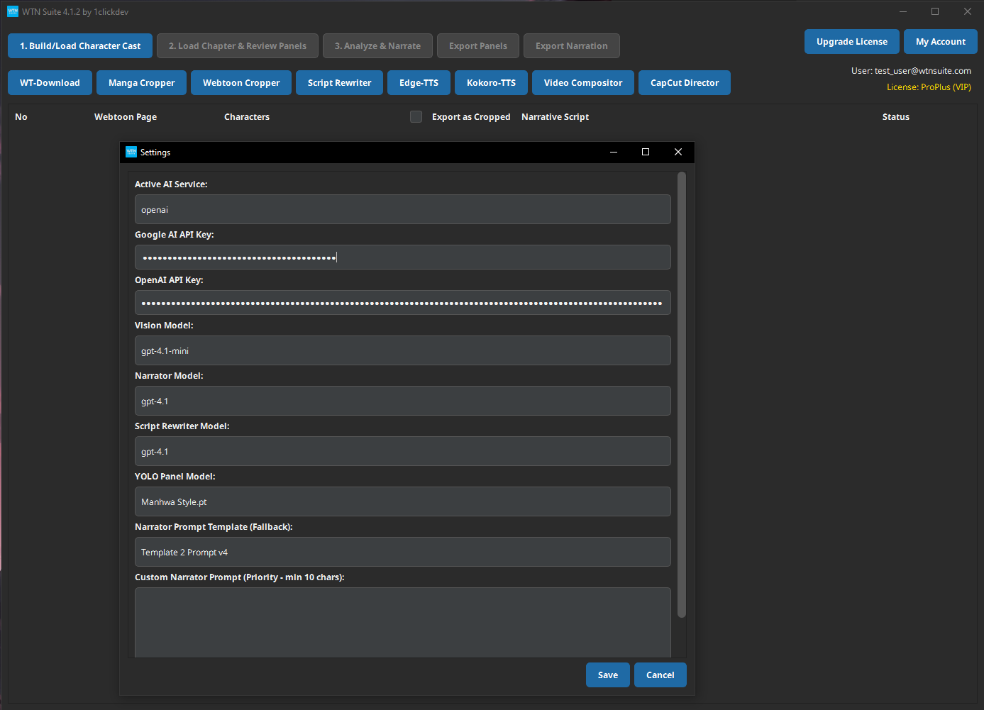 Screenshot: Settings panel showing API configuration