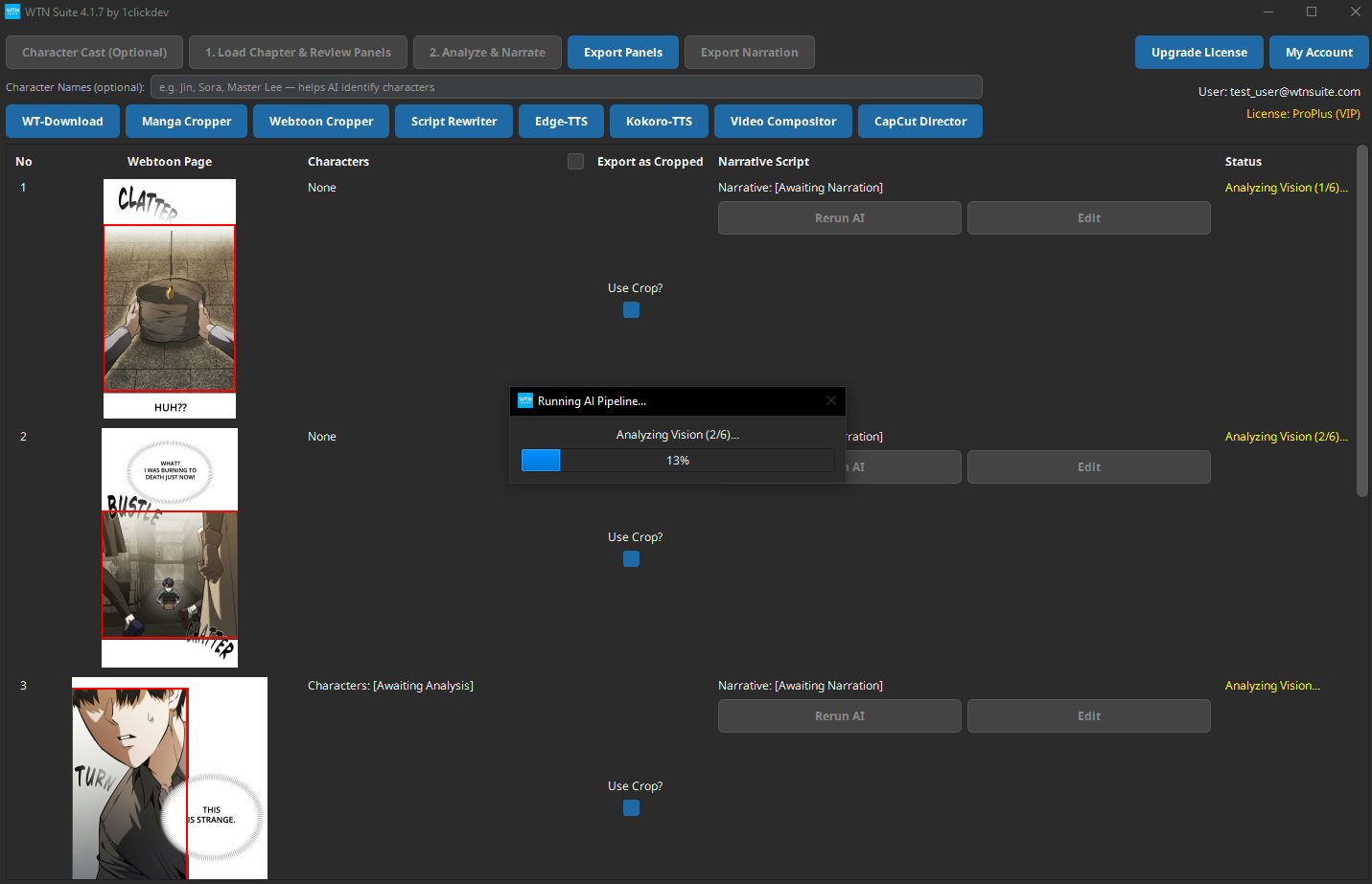 Screenshot: The scene analysis results column showing character and action descriptions