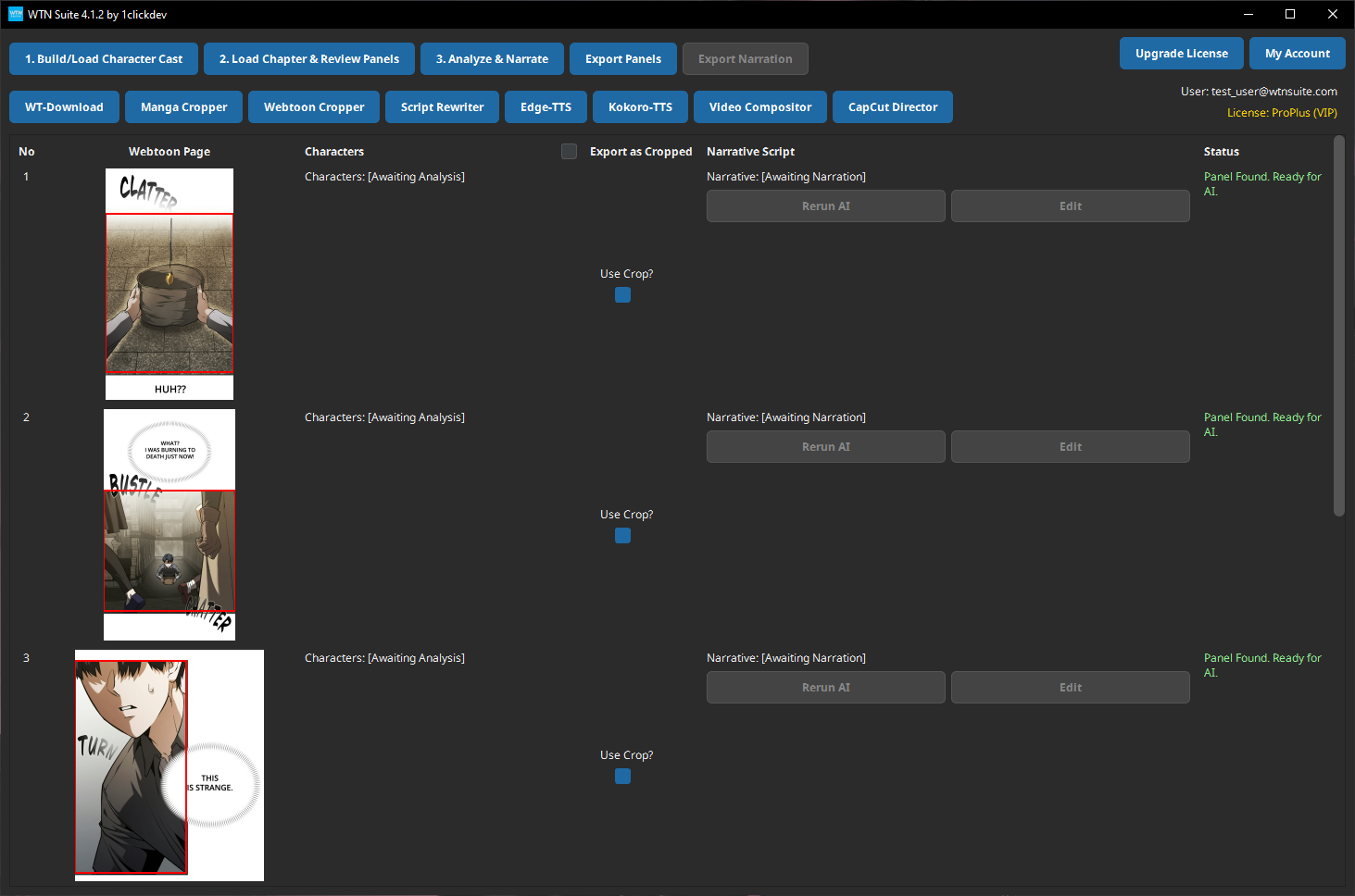 Screenshot: Main window showing detected panels in the 6-column grid