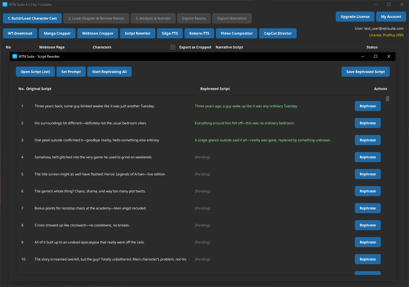Screenshot: Script Rewriter tool interface