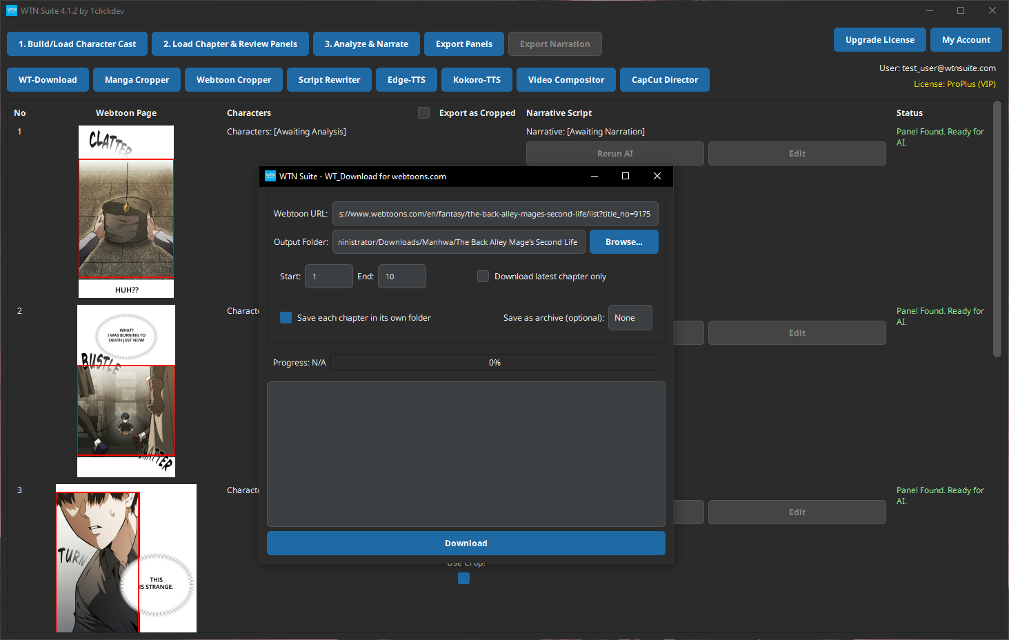 Screenshot: WT-Downloader window with URL pasted
